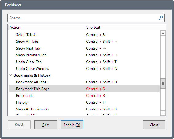 keybinder disable firefox keyboard shortcuts