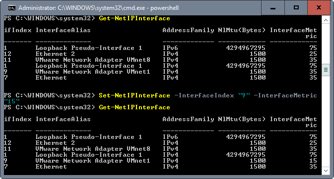 prioridad del adaptador de red powershell