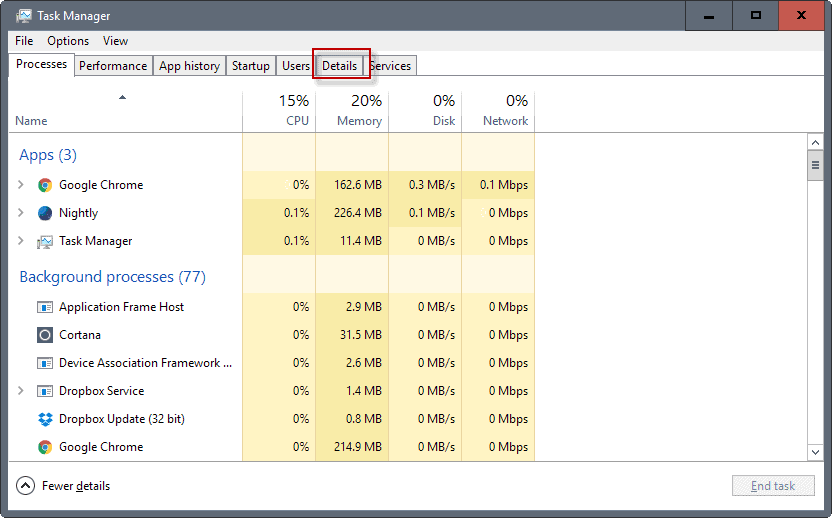 task manager details tab