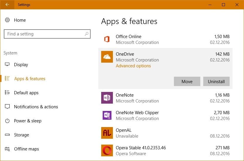 Windows 10: Uninstall OneDrive