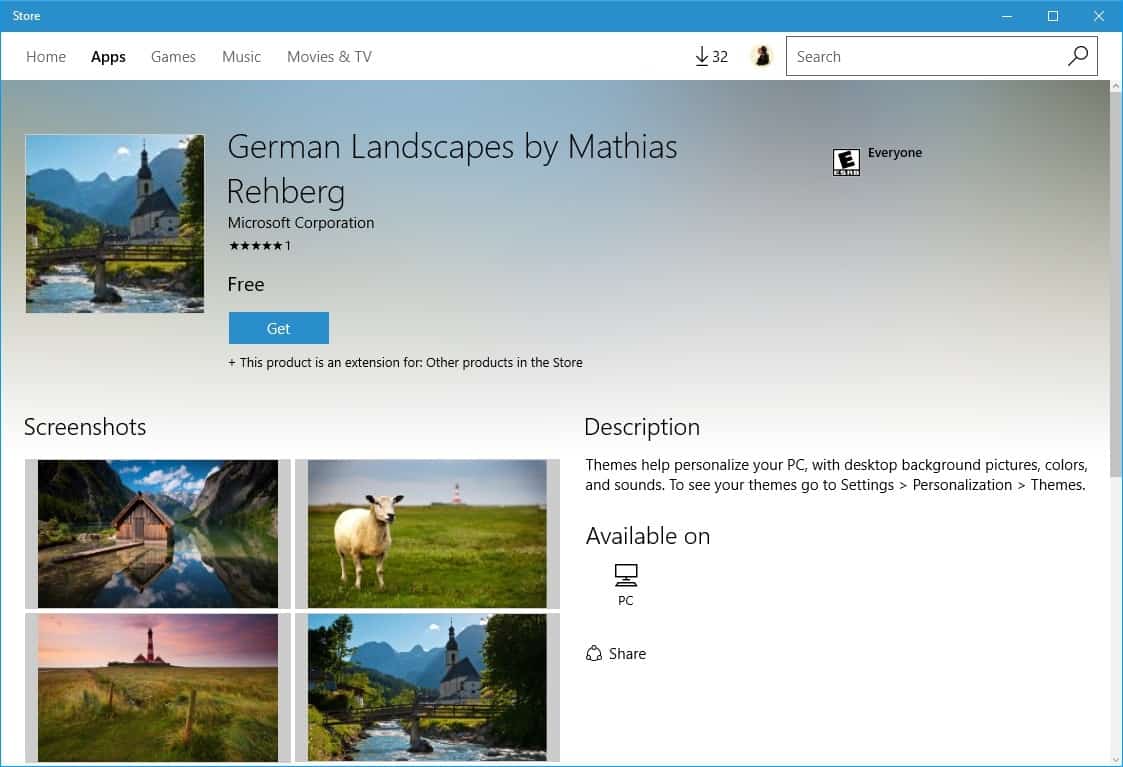 windows store themes