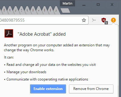 Warning: latest Adobe Acrobat Reader DC installs Chrome extension