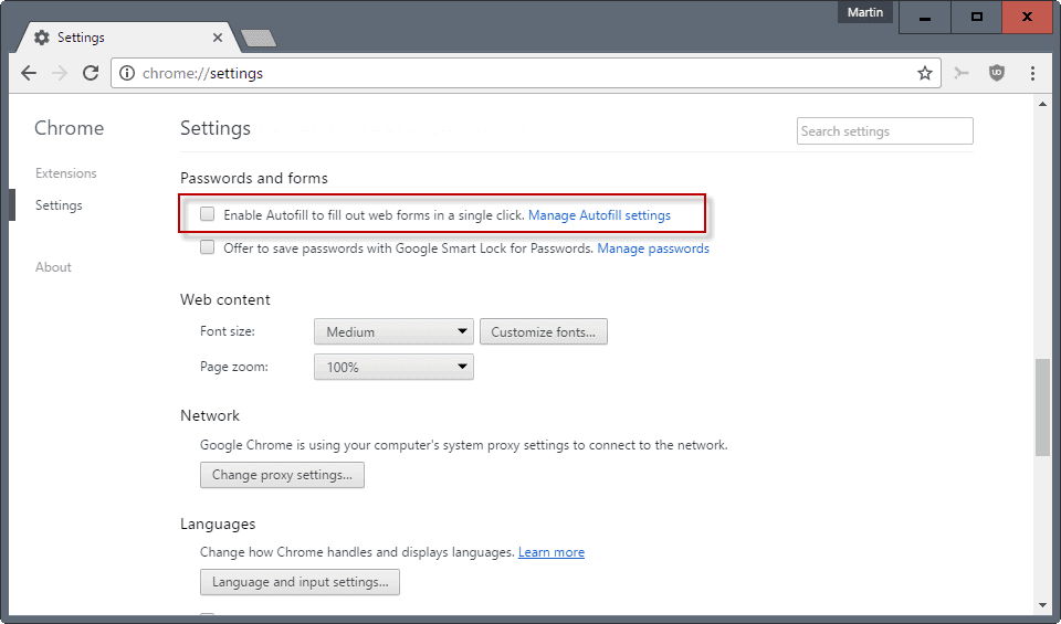 chrome disable autofill