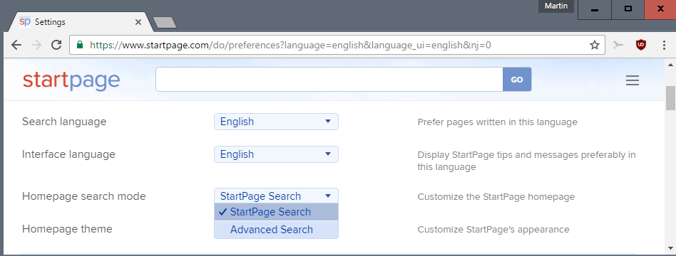 startpage advanced search