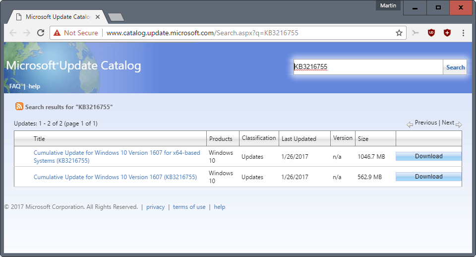 Windows 10 KB3216755: Important fixes, Update Catalog exclusive