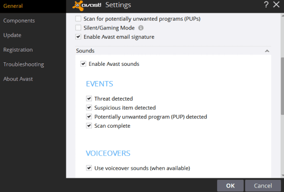 How to disable Avast's annoying sounds and voiceovers