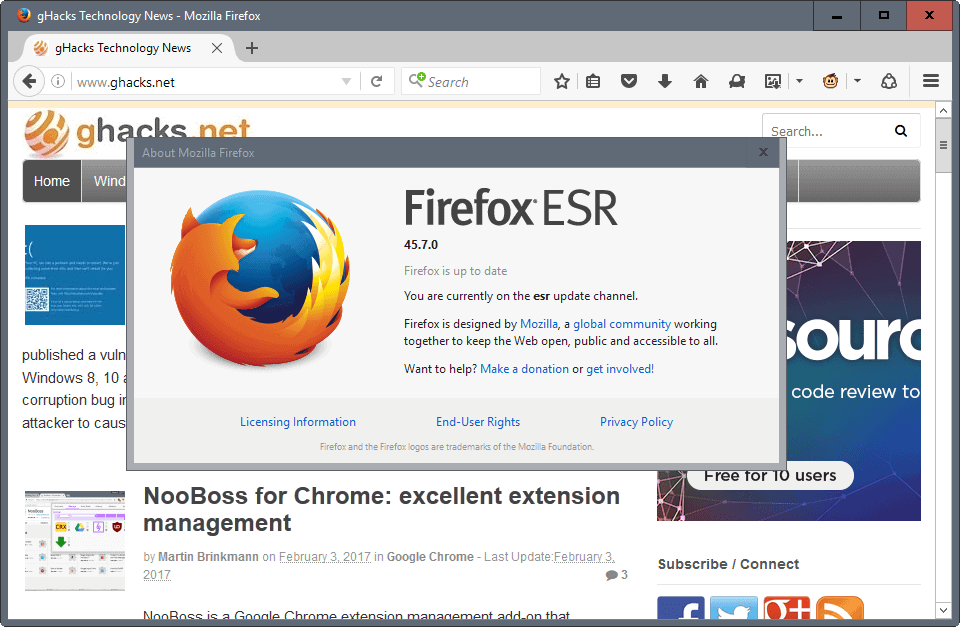 firefox extended support release (esr) version 45