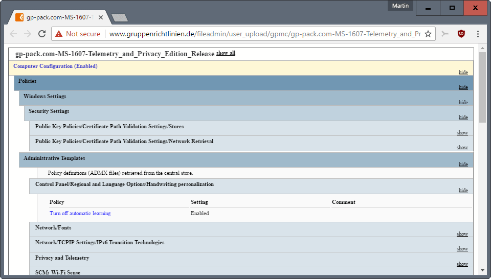 group policy pack privacy telemetry