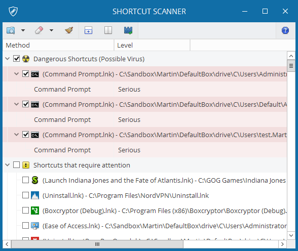 shortcut scanner