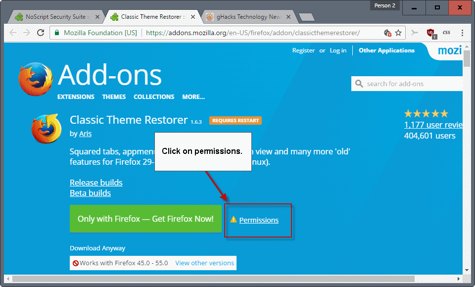 firefox addon permissions