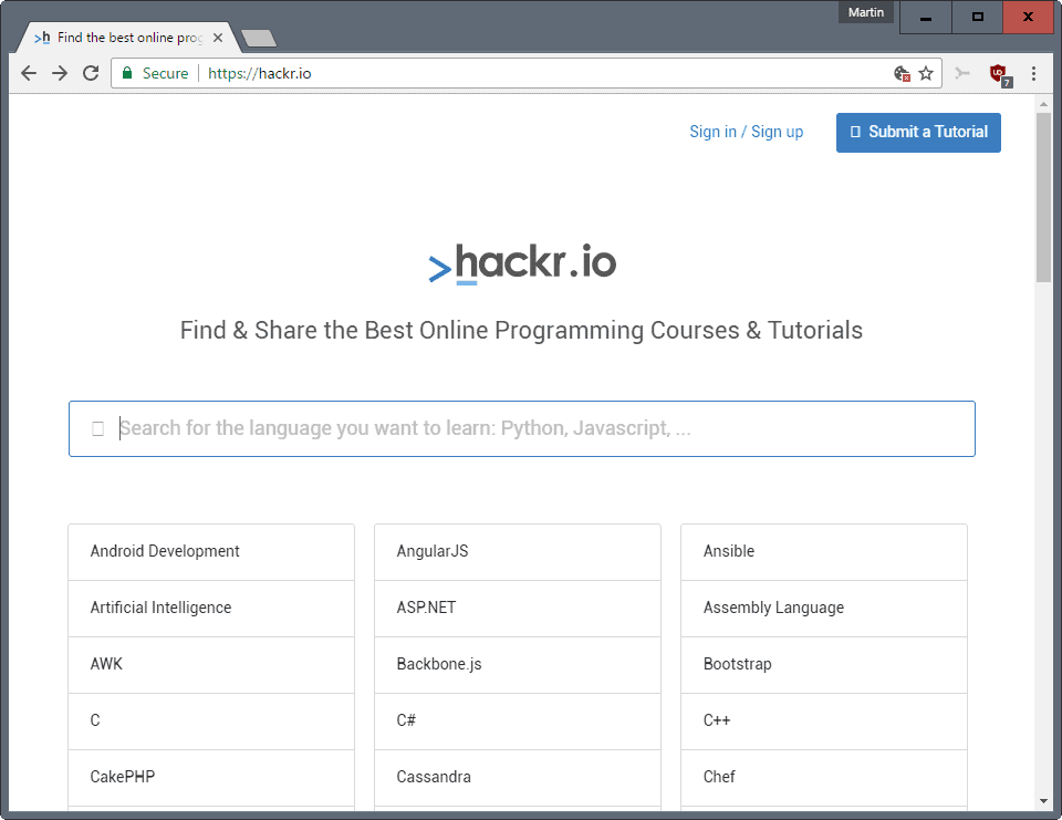 hackr.io coding courses search