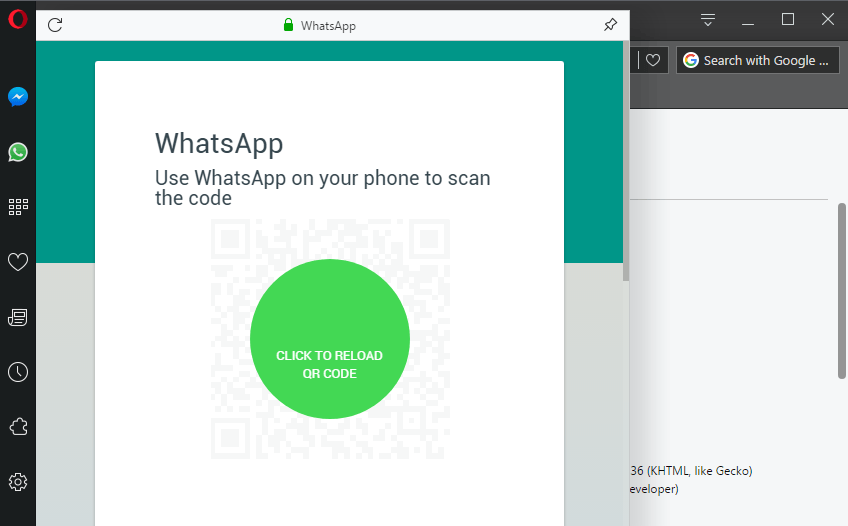 Opera Developer 45 with WhatsApp Messenger integration