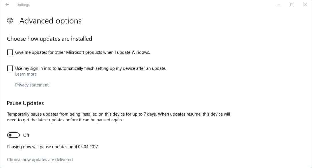 pause windows updates