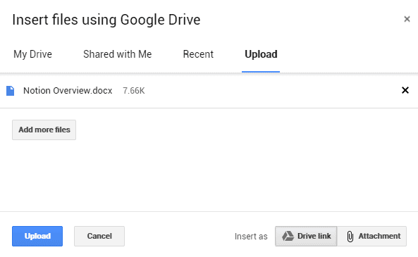 add google drive file link gmail