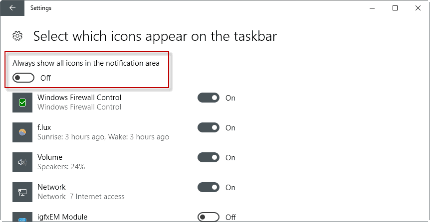 always show all icons