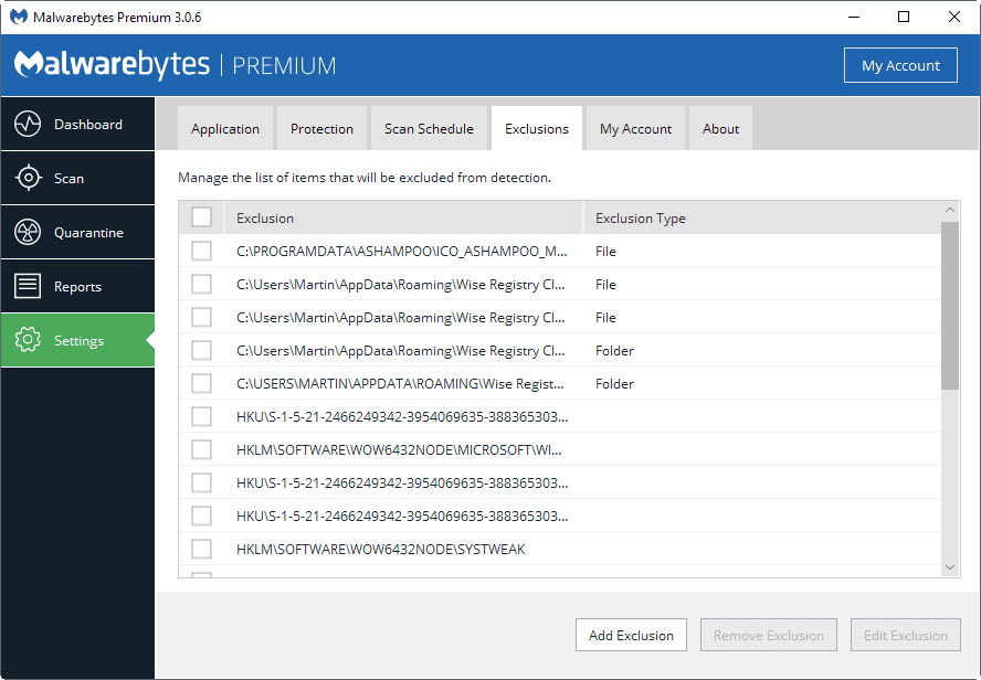 malwarebytes exclude files processes