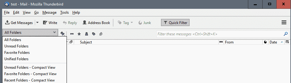 панель инструментов папок thunderbird