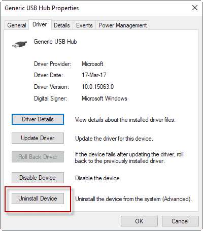 uninstall driver device