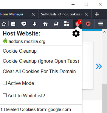 cookie autodelete icon options