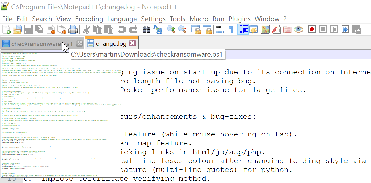 notepad document peek