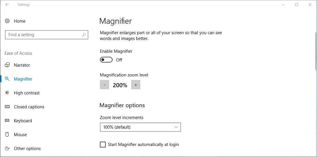 settings magnifier