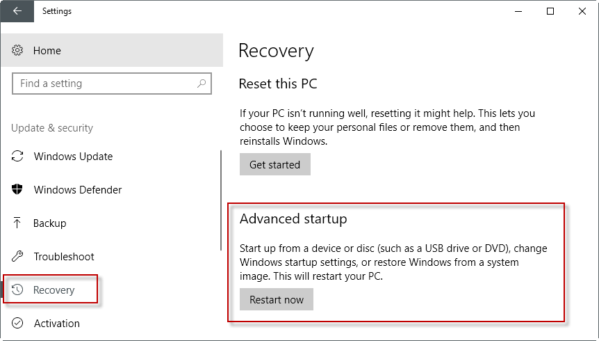 windows 10 advanced startup