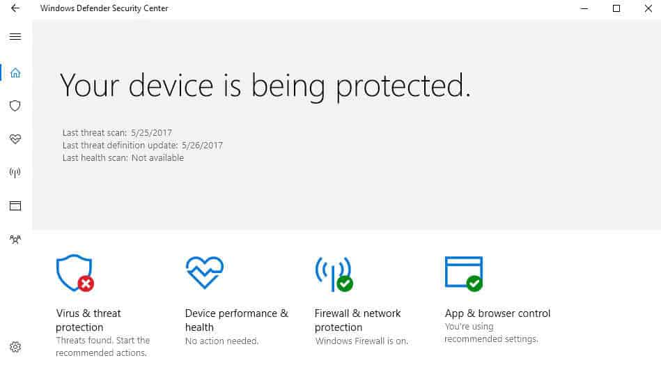 windows defender security center