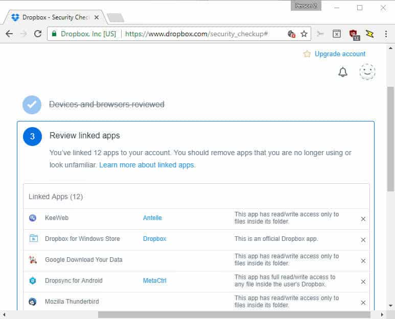 dropbox security linked apps