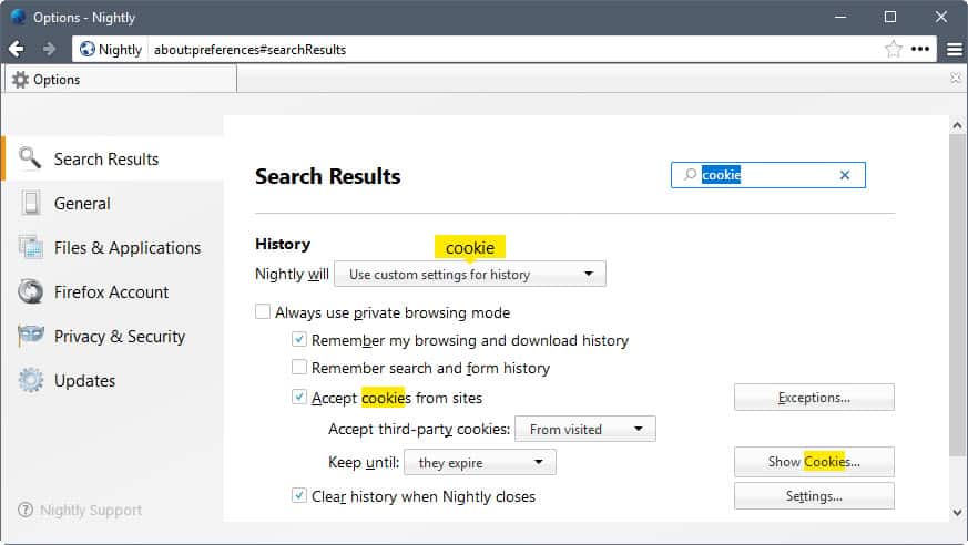 First look at Firefox's Preferences Search
