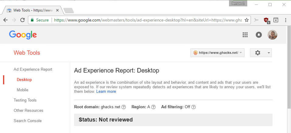 google ad status block chrome