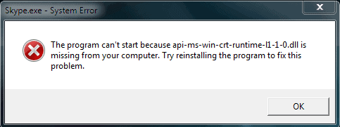 Fix The Program Can T Start Because Api Ms Win Crt Runtime L1 1 0