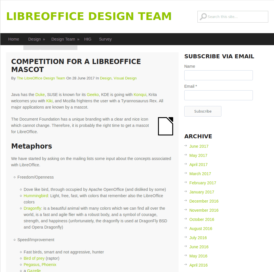 LibreOffice starts a mascot design contest!