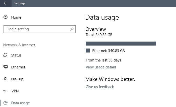 data usage windows 10