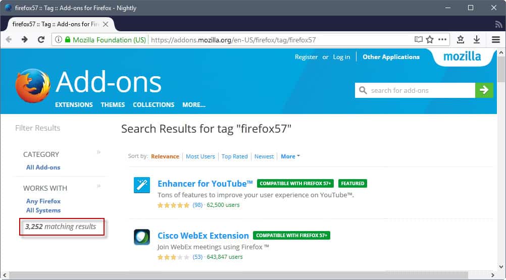 firefox 57 compatible addons