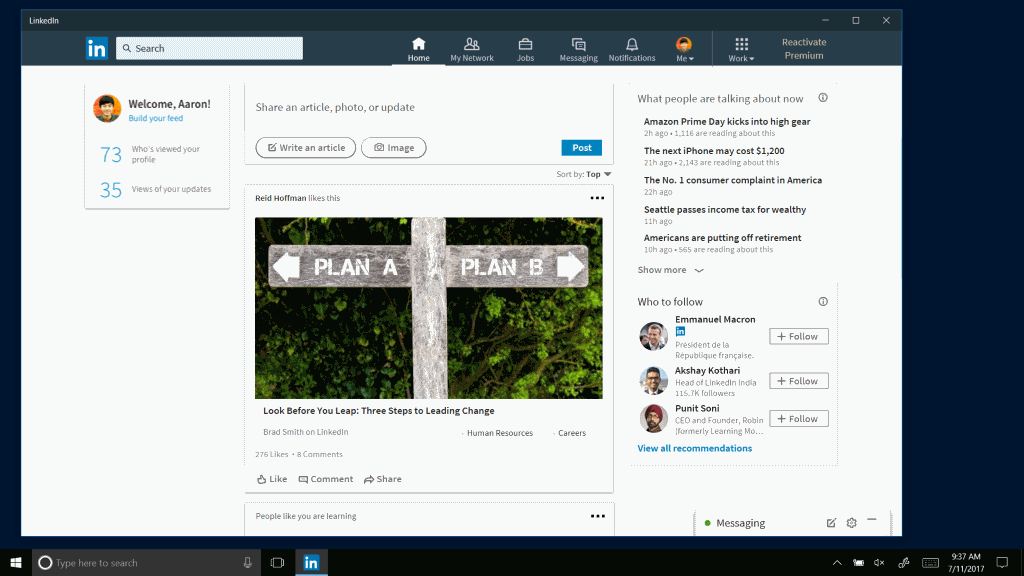 Microsoft releases LinkedIn Windows 10 app (web wrapper)