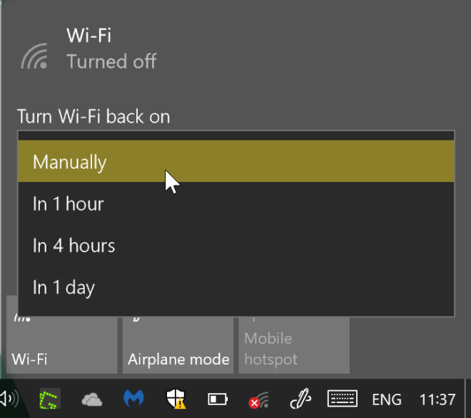windows 10 wifi turned off turn back on manually