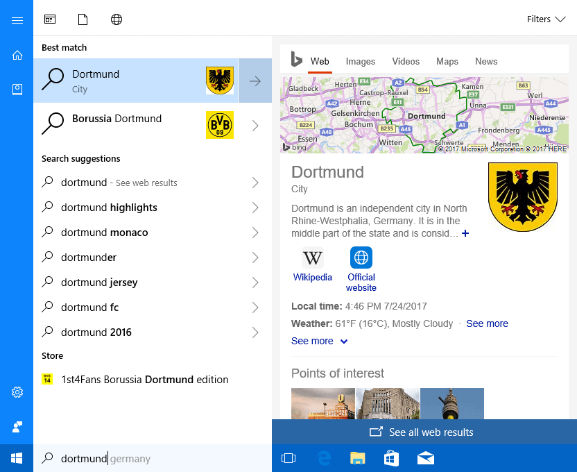 расширенный веб-поиск Windows 10