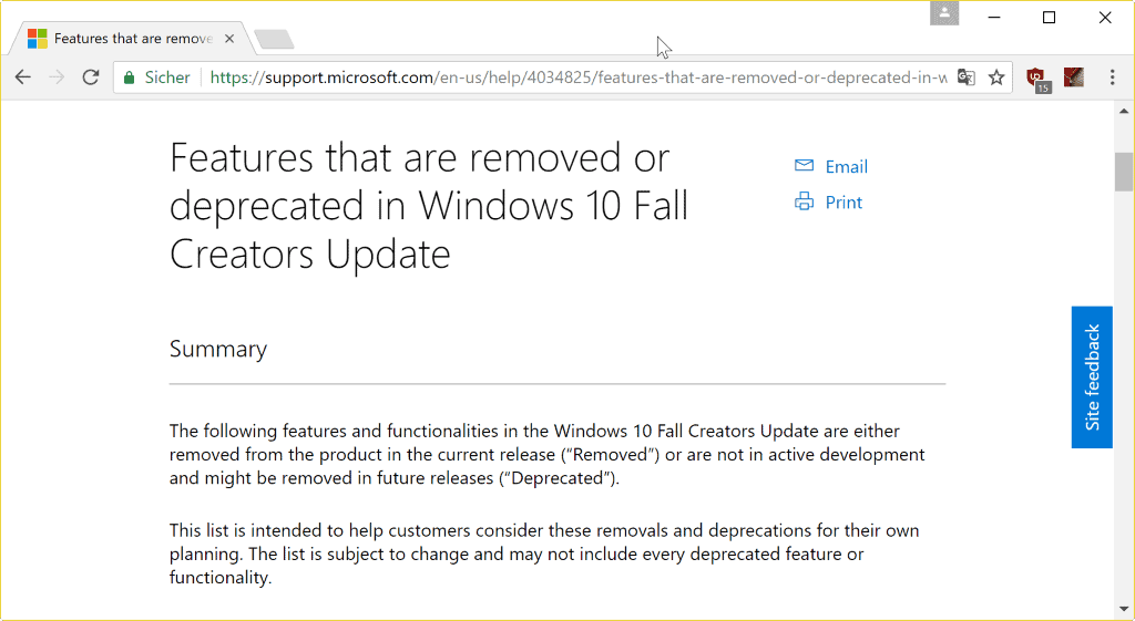 Windows 10 Fall Creators Update: Removed Features