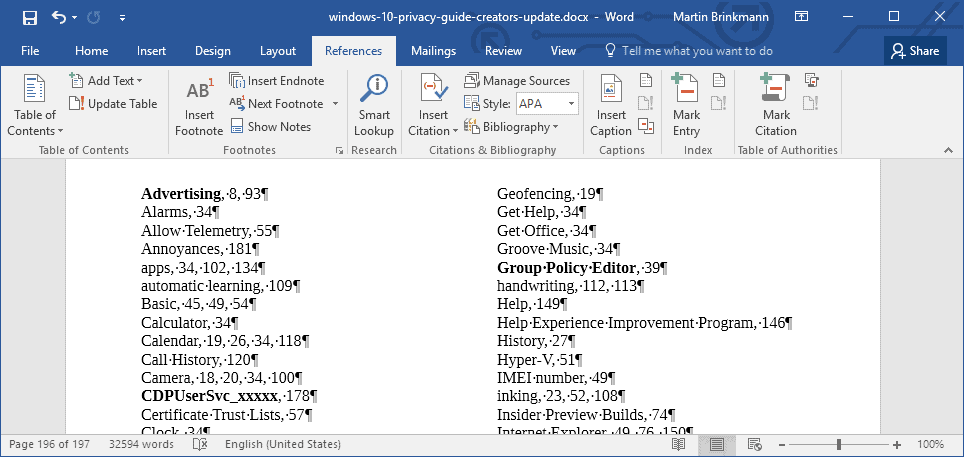 add index word documents