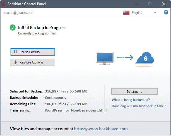 backblaze personal backup interface windows