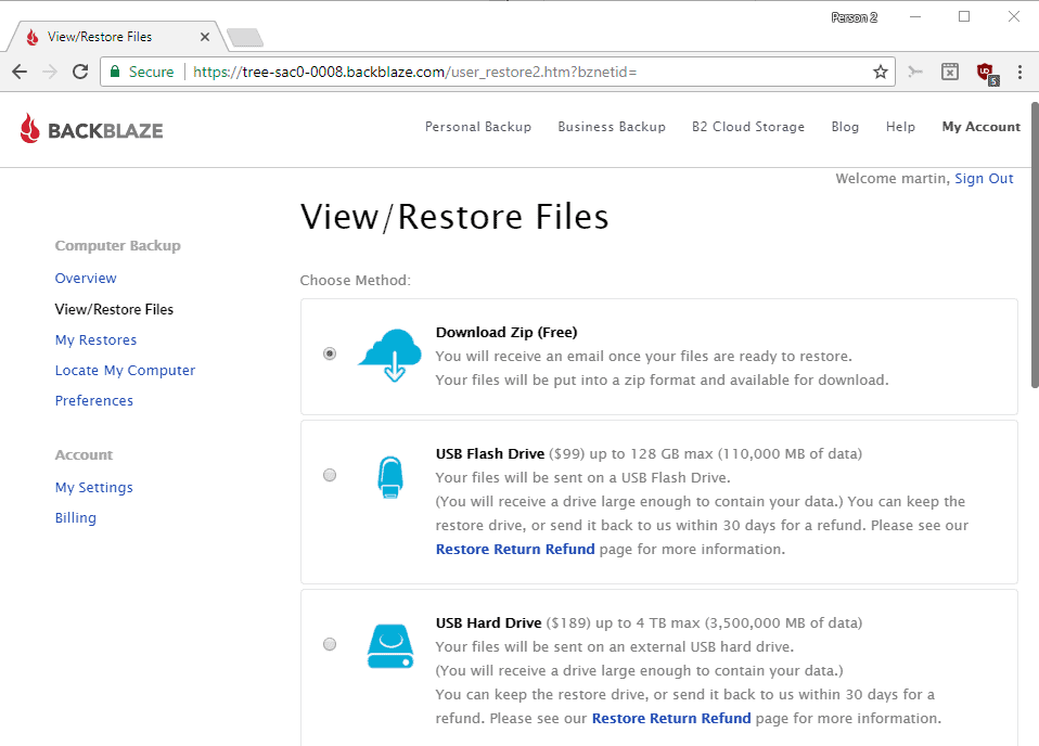 backblaze restore