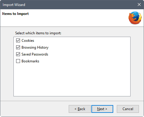firefox items to import