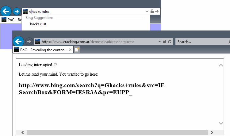internet explorer address bar leak