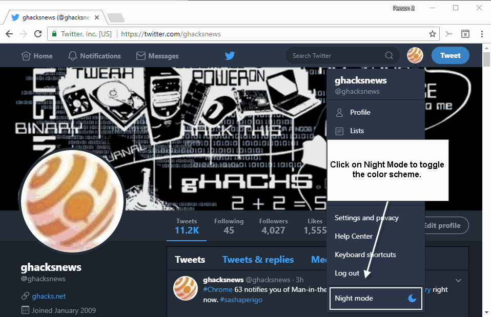 twitter night mode