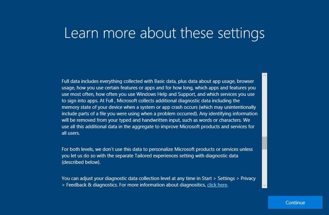 windows 10 fall creators update privacy setup