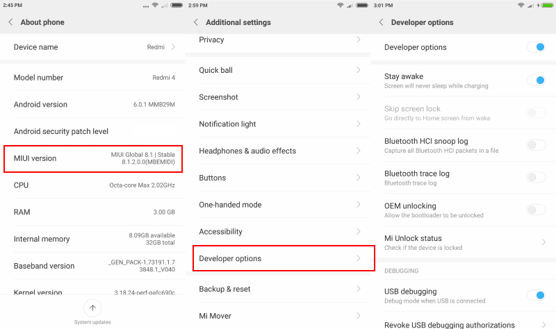 xiaomi redmi developer options