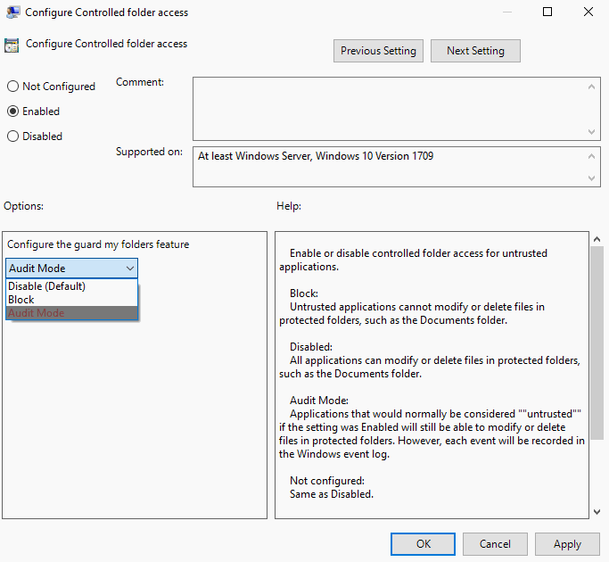 controlled folder access group policy