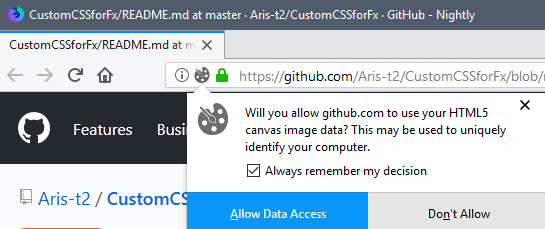 Firefox 58 warns you if sites use Canvas image data