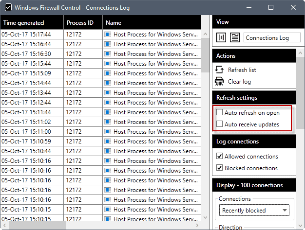 firewall connections log