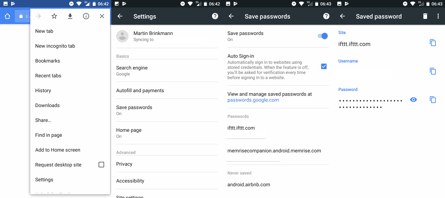 google android chrome 62 passwords